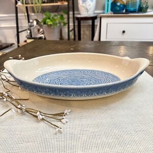 Longaberger American Craft Cornflower Blue 13" Oval Baker Dish W Handles Vintage